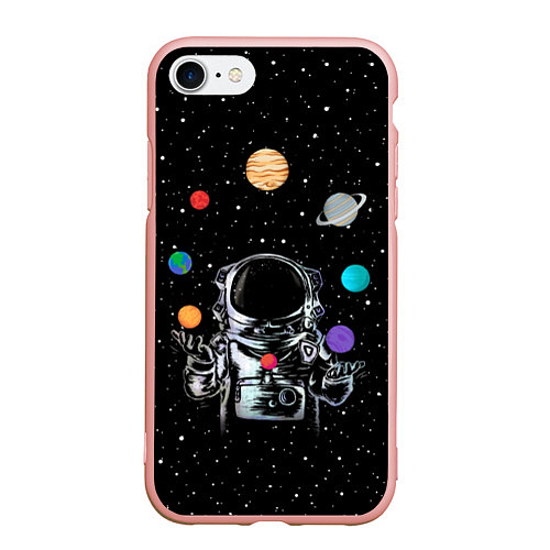 Чехол iPhone 7/8 матовый Космический жонглер / 3D-Светло-розовый – фото 1