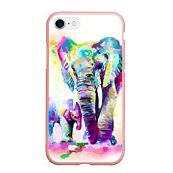 Чехол iPhone 7/8 матовый Акварельные слоны, цвет: 3D-светло-розовый