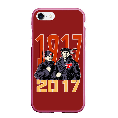 Чехол iPhone 7/8 матовый 100 лет Революции / 3D-Малиновый – фото 1