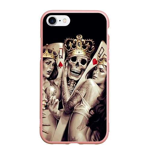 Чехол iPhone 7/8 матовый Poker Skull / 3D-Светло-розовый – фото 1