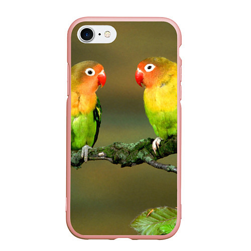 Чехол iPhone 7/8 матовый Два попугая / 3D-Светло-розовый – фото 1