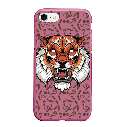Чехол iPhone 7/8 матовый Тигр-барбер / 3D-Малиновый – фото 1