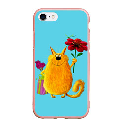 Чехол iPhone 7/8 матовый Кот с цветком, цвет: 3D-светло-розовый