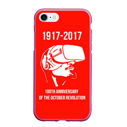 Чехол iPhone 7/8 матовый 100 лет революции, цвет: 3D-малиновый