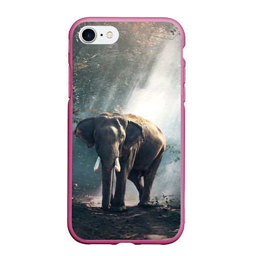 Чехол iPhone 7/8 матовый Слон в лесу / 3D-Малиновый – фото 1