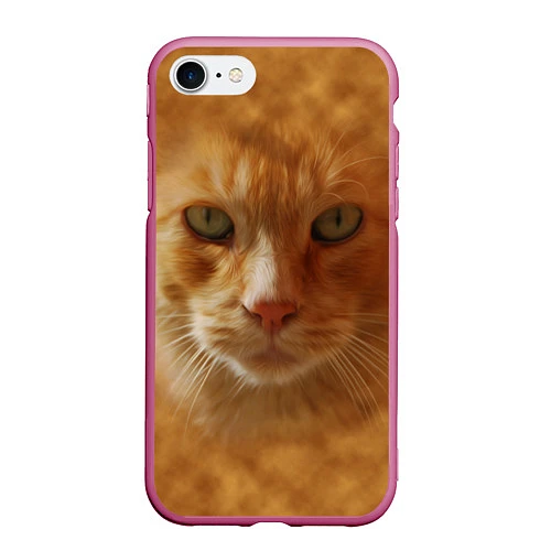 Чехол iPhone 7/8 матовый Рыжий котик / 3D-Малиновый – фото 1
