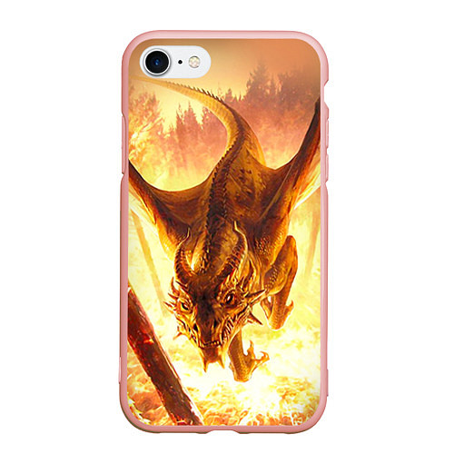 Чехол iPhone 7/8 матовый Дракон / 3D-Светло-розовый – фото 1