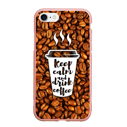 Чехол iPhone 7/8 матовый Keep Calm & Drink Coffee / 3D-Светло-розовый – фото 1