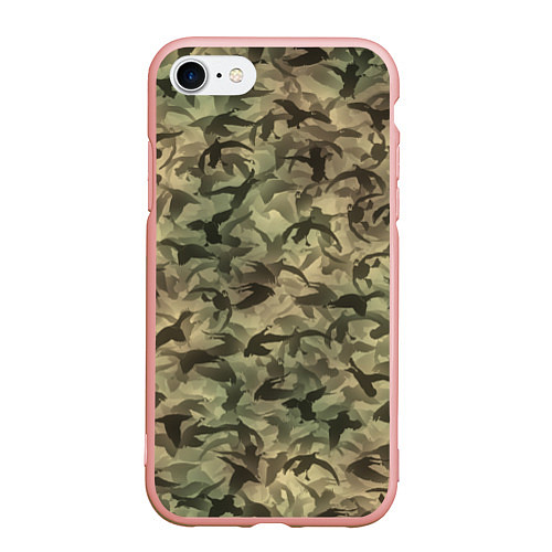 Чехол iPhone 7/8 матовый Камуфляж с утками / 3D-Светло-розовый – фото 1