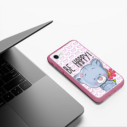 Чехол iPhone 7/8 матовый Cat: Be Happy, цвет: 3D-малиновый — фото 2
