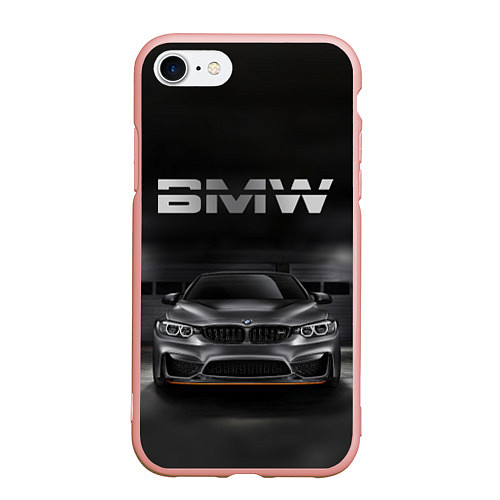 Чехол iPhone 7/8 матовый BMW серебро / 3D-Светло-розовый – фото 1