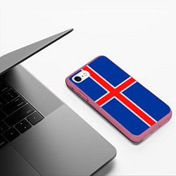 Чехол iPhone 7/8 матовый Флаг Исландии, цвет: 3D-малиновый — фото 2