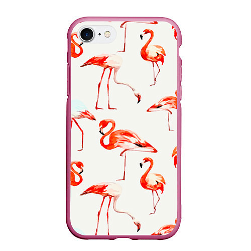 Чехол iPhone 7/8 матовый Оранжевые фламинго / 3D-Малиновый – фото 1