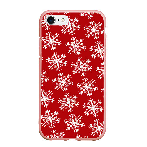 Чехол iPhone 7/8 матовый Новогодние Снежинки / 3D-Светло-розовый – фото 1
