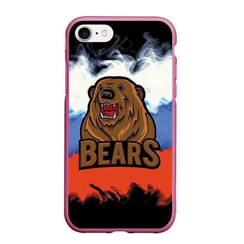 Чехол iPhone 7/8 матовый Russian bears / 3D-Малиновый – фото 1