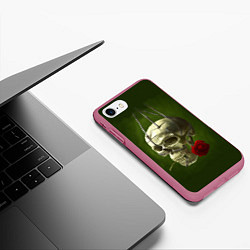 Чехол iPhone 7/8 матовый Череп и роза, цвет: 3D-малиновый — фото 2