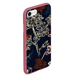 Чехол iPhone 7/8 матовый Цветочный pattern, цвет: 3D-малиновый — фото 2