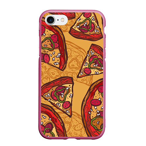 Чехол iPhone 7/8 матовый Пицца / 3D-Малиновый – фото 1