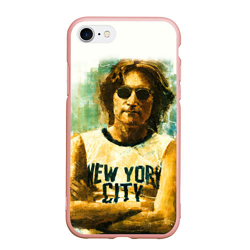Чехол iPhone 7/8 матовый John Lennon: New York / 3D-Светло-розовый – фото 1