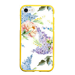 Чехол iPhone 7/8 матовый Сирень и Пионы, цвет: 3D-желтый