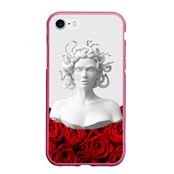Чехол iPhone 7/8 матовый Унисекс / Snake roses girl, цвет: 3D-малиновый