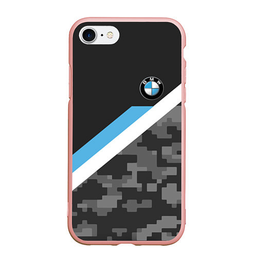 Чехол iPhone 7/8 матовый BMW: Pixel Military / 3D-Светло-розовый – фото 1