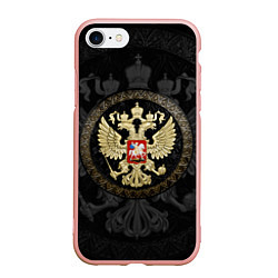Чехол iPhone 7/8 матовый Золотой Герб России, цвет: 3D-светло-розовый