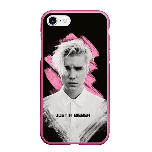 Чехол iPhone 7/8 матовый Justin Bieber: Pink Splash / 3D-Малиновый – фото 1