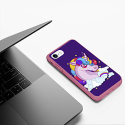 Чехол iPhone 7/8 матовый Единорог – покоритель воздуха, цвет: 3D-малиновый — фото 2