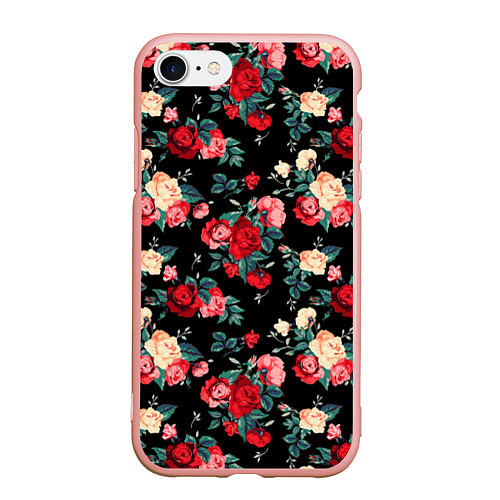 Чехол iPhone 7/8 матовый Кустовые розы / 3D-Светло-розовый – фото 1
