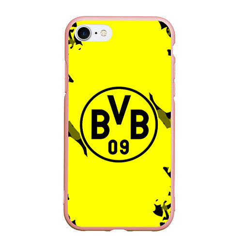Чехол iPhone 7/8 матовый FC Borussia Dortmund: Yellow & Black / 3D-Светло-розовый – фото 1