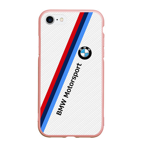 Чехол iPhone 7/8 матовый BMW Motorsport: White Carbon / 3D-Светло-розовый – фото 1