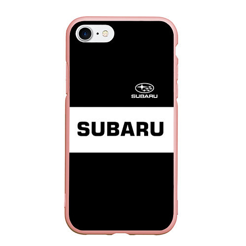 Чехол iPhone 7/8 матовый Subaru: Black Sport / 3D-Светло-розовый – фото 1