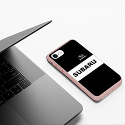 Чехол iPhone 7/8 матовый Subaru: Black Sport, цвет: 3D-светло-розовый — фото 2