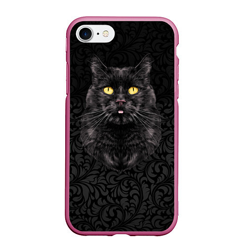Чехол iPhone 7/8 матовый Чёрный котик / 3D-Малиновый – фото 1