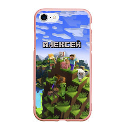 Чехол iPhone 7/8 матовый Майнкрафт: Алексей, цвет: 3D-светло-розовый