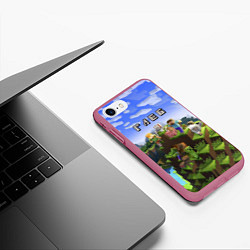 Чехол iPhone 7/8 матовый Майнкрафт: Глеб, цвет: 3D-малиновый — фото 2