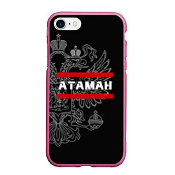Чехол iPhone 7/8 матовый Атаман: герб РФ, цвет: 3D-малиновый