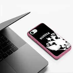 Чехол iPhone 7/8 матовый Russia: Black Edition, цвет: 3D-малиновый — фото 2