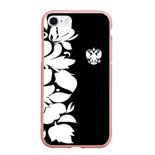 Чехол iPhone 7/8 матовый Russia: B&W Floral / 3D-Светло-розовый – фото 1