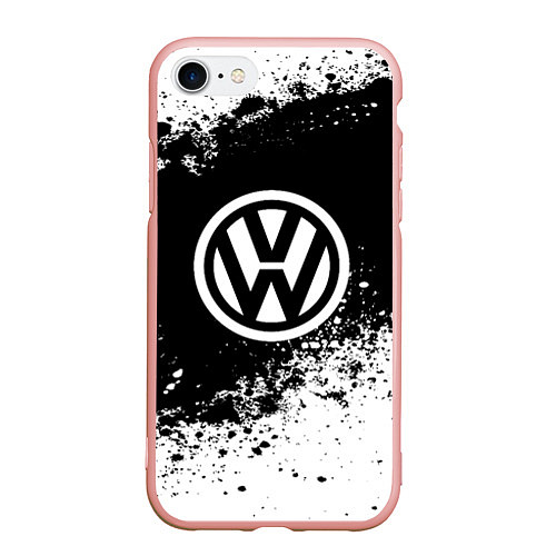 Чехол iPhone 7/8 матовый Volkswagen: Black Spray / 3D-Светло-розовый – фото 1