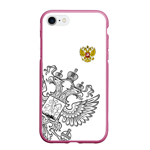 Чехол iPhone 7/8 матовый Russia: White Edition / 3D-Малиновый – фото 1