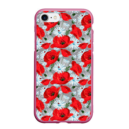 Чехол iPhone 7/8 матовый Цветущие маки / 3D-Малиновый – фото 1