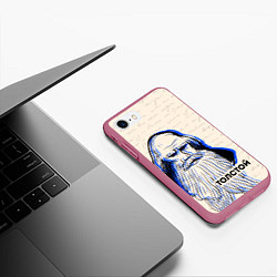 Чехол iPhone 7/8 матовый Лев Толстой, цвет: 3D-малиновый — фото 2