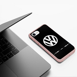 Чехол iPhone 7/8 матовый Volkswagen: Black Abstract, цвет: 3D-светло-розовый — фото 2