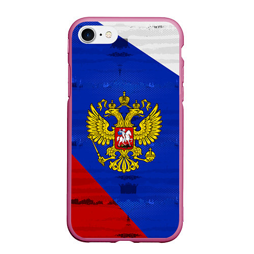 Чехол iPhone 7/8 матовый Россия: триколор / 3D-Малиновый – фото 1