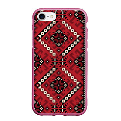 Чехол iPhone 7/8 матовый Славянский орнамент: красный, цвет: 3D-малиновый