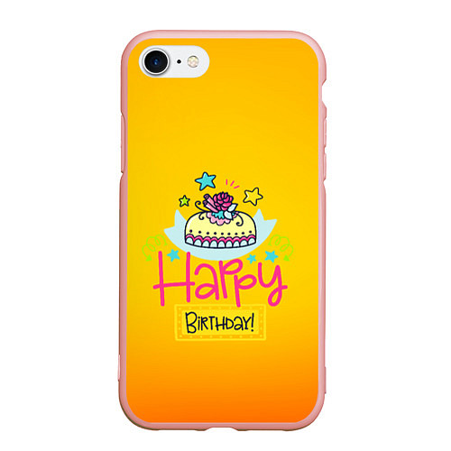 Чехол iPhone 7/8 матовый Happy Birthday / 3D-Светло-розовый – фото 1