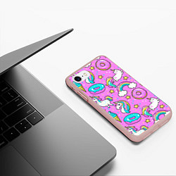 Чехол iPhone 7/8 матовый Сказочные единороги, цвет: 3D-светло-розовый — фото 2