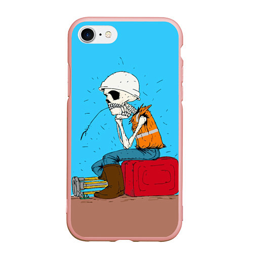 Чехол iPhone 7/8 матовый Скелет-геодезист / 3D-Светло-розовый – фото 1